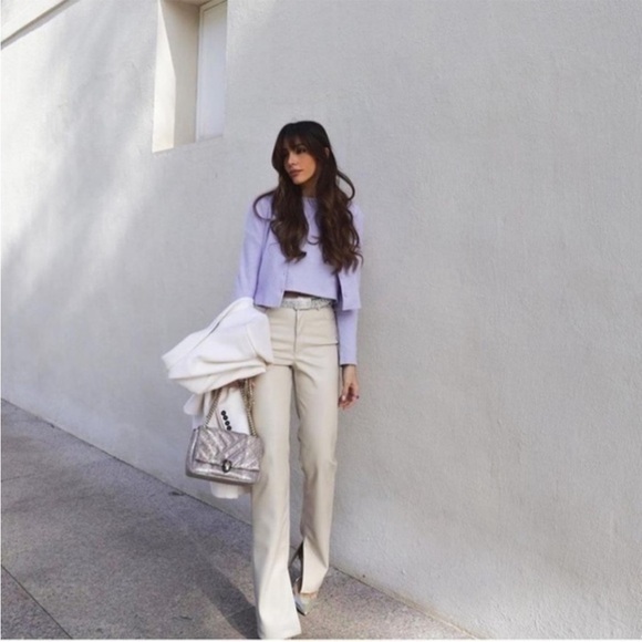 Nwt ZARA FAUX LEATHER SLIM FLARE TROUSERS WITH SLITS SIZE US 4 - Picture 2 of 13